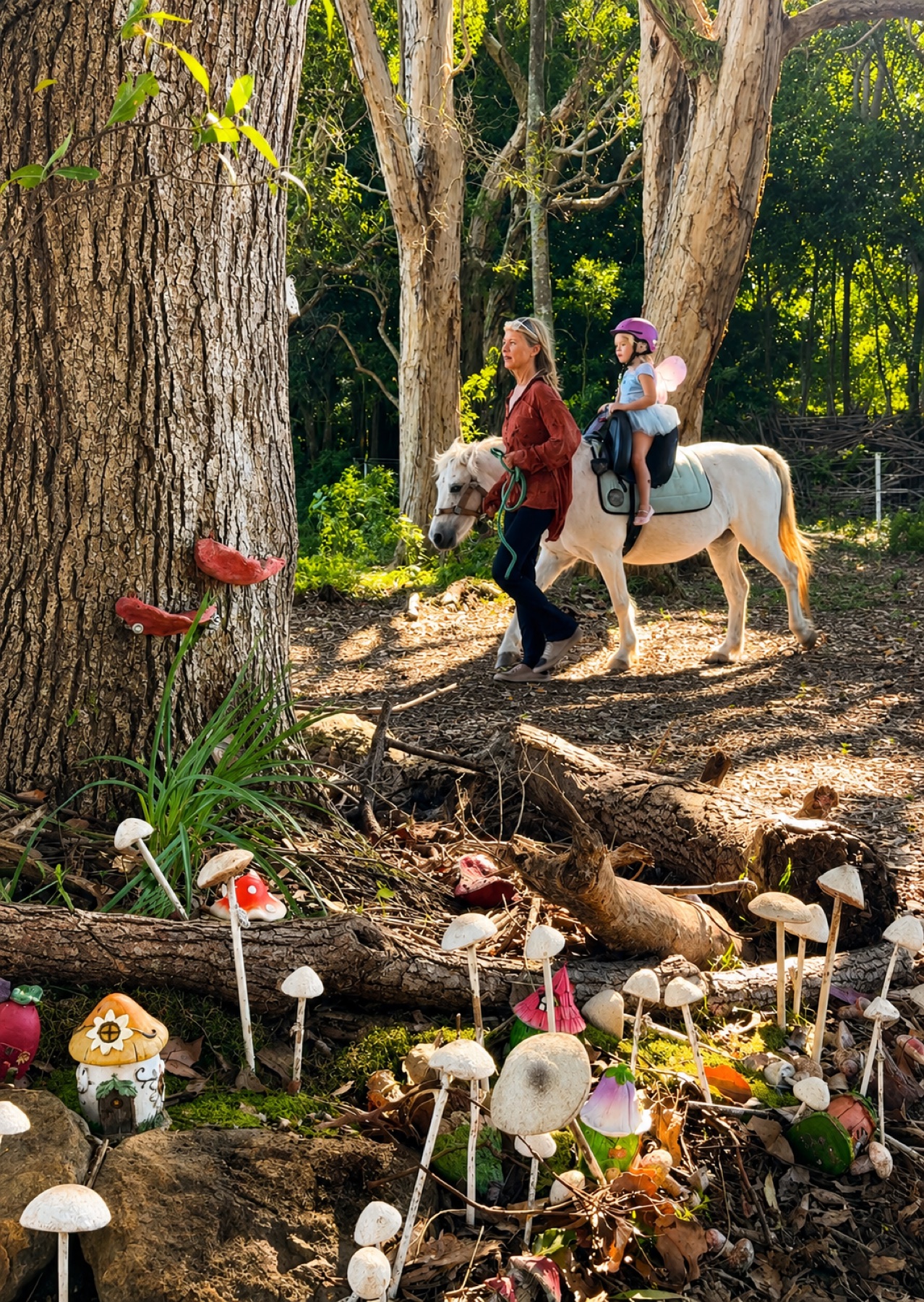 Children enjoying imaginative woodland play at Little Oaks